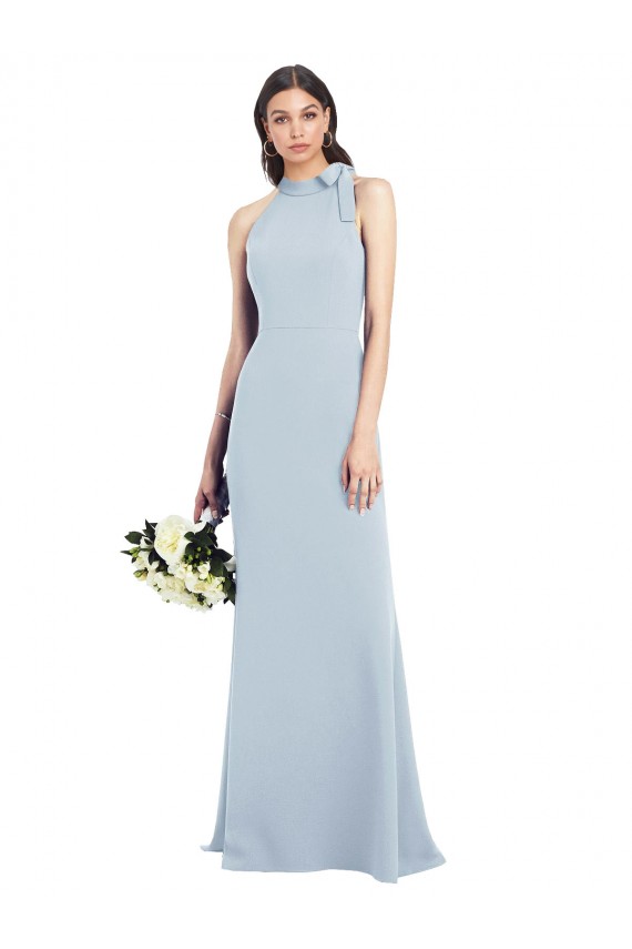 Open Back Bow Neck Stretch Crepe Light Sky Blue Long Prom Dresses Canada Shop