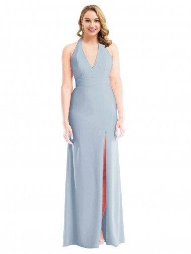 Halter Neck Stretch Crepe Light Sky Blue Long Trumpet Prom Dress Canada Shop