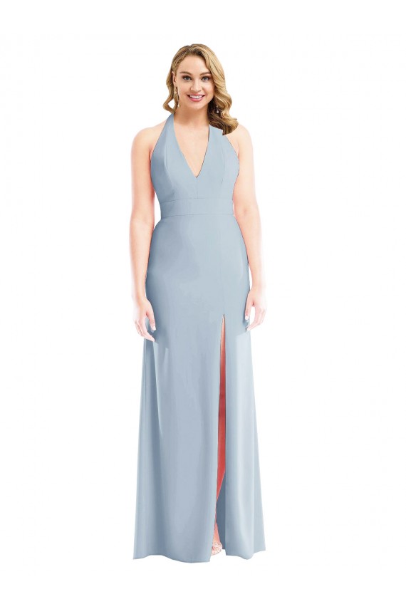 Halter Neck Stretch Crepe Light Sky Blue Long Trumpet Prom Dress Canada Shop