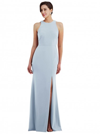Jewel Neck Stretch Crepe Light Sky Blue Long Trumpet Prom Dress Canada Shop