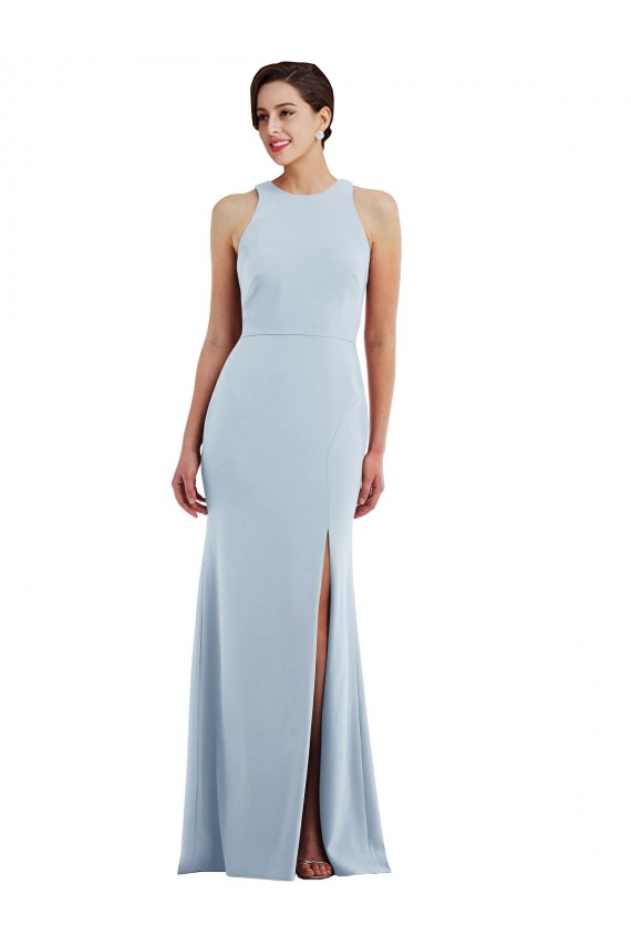 Jewel Neck Stretch Crepe Light Sky Blue Long Trumpet Prom Dress Canada Shop
