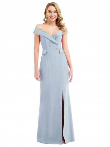 Off the Shoulder Stretch Crepe Light Sky Blue Long Formal Bridesmaid Gown Canada Shop