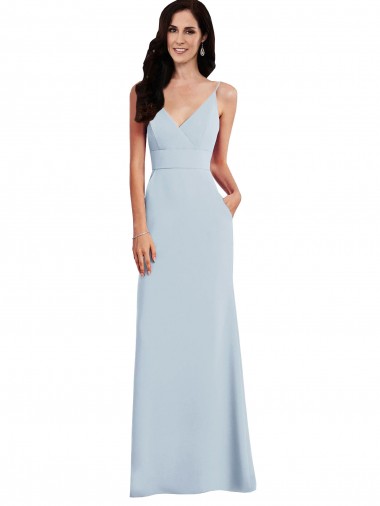 V-Back Spaghetti Straps Stretch Crepe Light Sky Blue Long Prom Dress Canada Shop