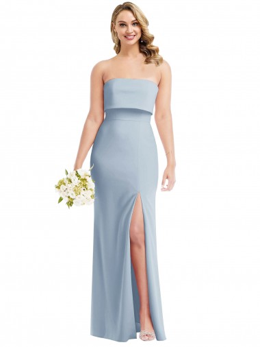 Low Back Strapless Stretch Crepe Light Sky Blue Long Bridesmaid Gowns Canada Shop