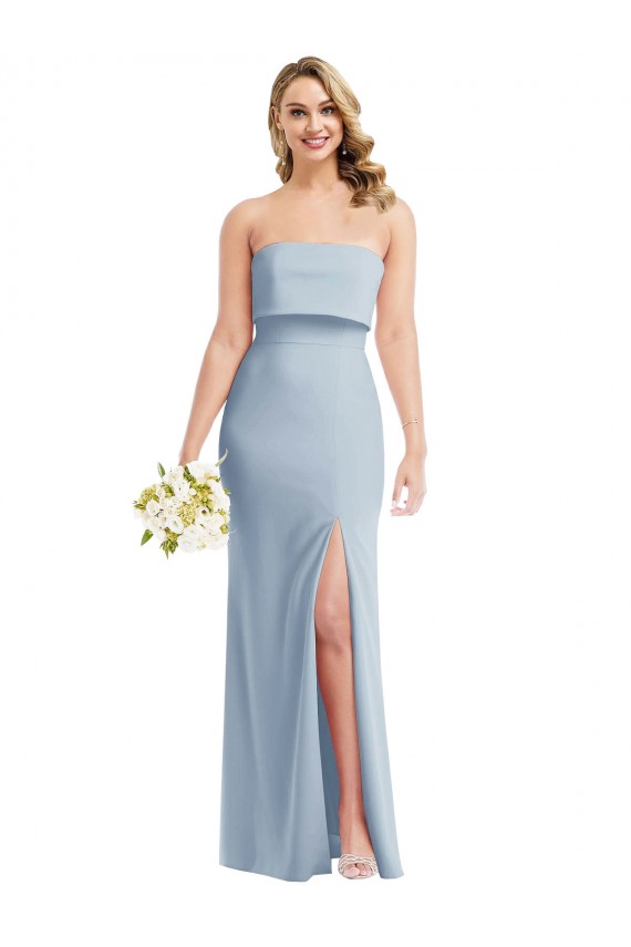 Low Back Strapless Stretch Crepe Light Sky Blue Long Bridesmaid Gowns Canada Shop