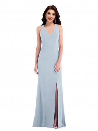 Open Back V-Neck Stretch Crepe Light Sky Blue Long Prom Dress Canada Shop