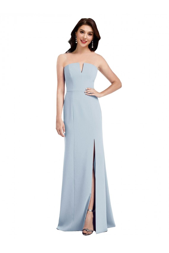 Low Back V-Neck Stretch Crepe Light Sky Blue Long Formal Bridesmaid Gown Canada Shop