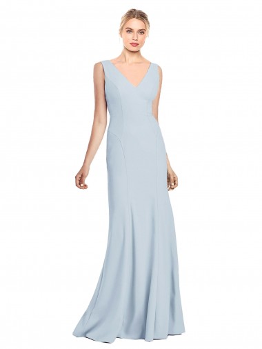 Low Back V-Neck Stretch Crepe Light Sky Blue Long Formal Bridal Party Dress Canada Shop