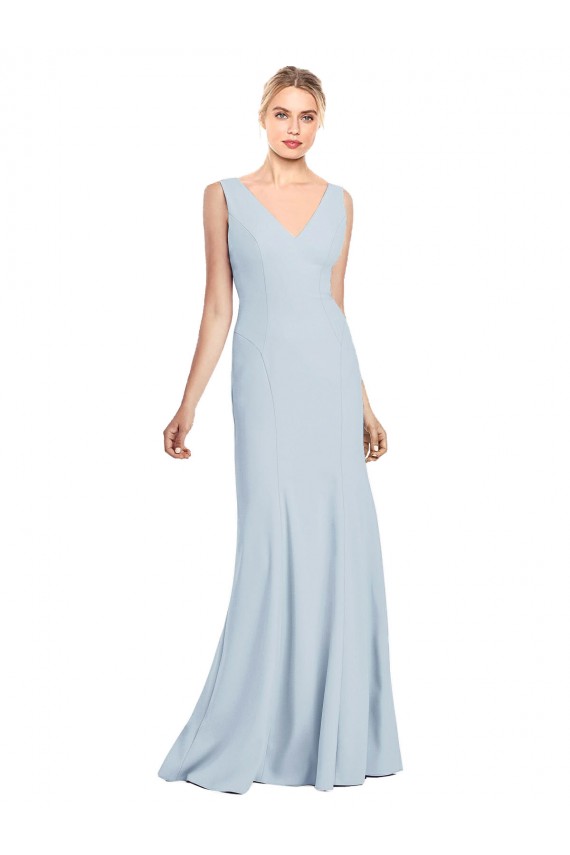 Low Back V-Neck Stretch Crepe Light Sky Blue Long Formal Bridal Party Dress Canada Shop