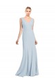 Low Back V-Neck Stretch Crepe Light Sky Blue Long Formal Bridal Party Dress Canada Shop