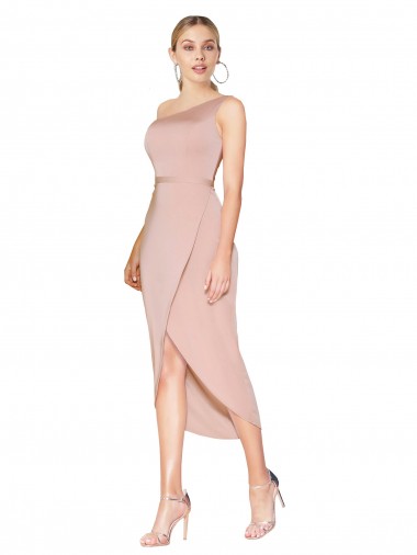 One Shoulder Stretch Crepe Mauve Knee Length Prom Dress Canada Shop