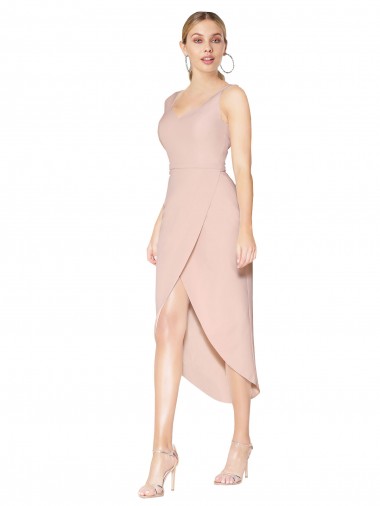 V-Back Spaghetti Straps Stretch Crepe Mauve Knee Length Prom Dress Canada Shop