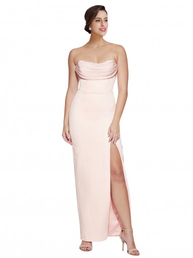 Low Back Cowl Neck Stretch Satin Long Prom Dress Canada Shop