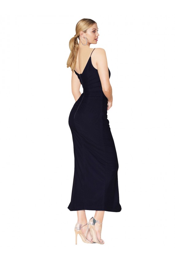 V-Back V-Neck Soft Chiffon Dark Navy Knee Length Sexy Prom Dress Canada Shop