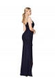 V-Back Spaghetti Straps Soft Chiffon Dark Navy Long Prom Dress Canada Shop