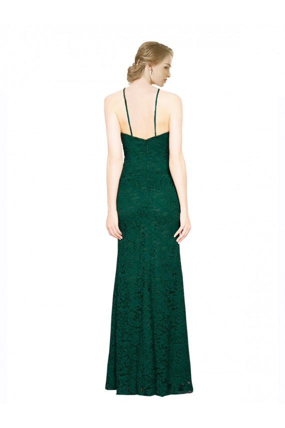 Low Back Halter Neck Lace Dark Green Long Prom Dress Canada Shop