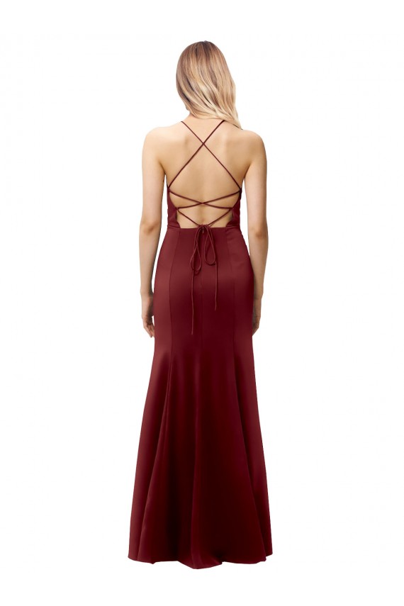 Open Back Halter Neck Stretch Crepe Burgundy Gold Long Prom Dress Canada Shop