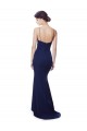 Open Back Spaghetti Straps Stretch Crepe Navy Blue Long Prom Dress Canada Shop