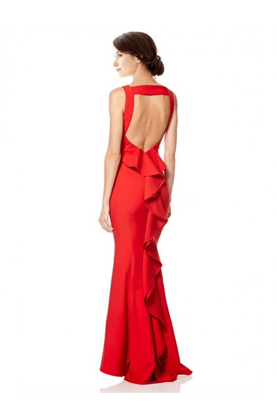 Open Back Halter Neck Stretch Crepe Red Long Prom Dress Canada Shop