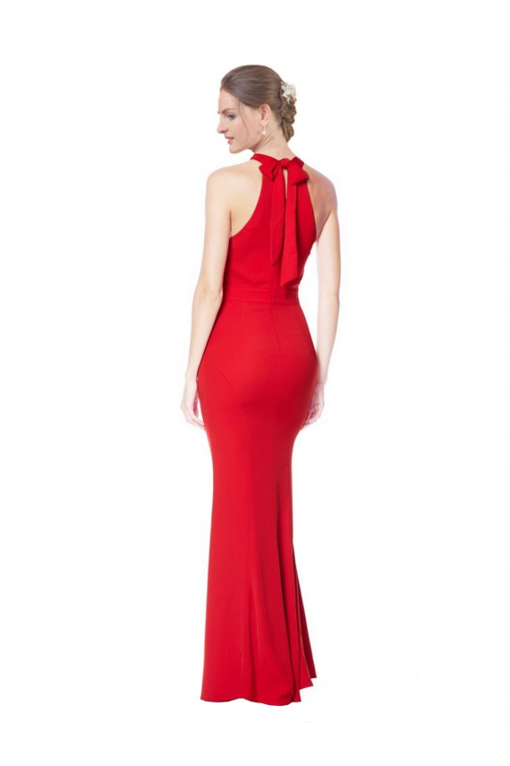 Halter Neck Stretch Crepe Red Long Prom Dresses Canada Shop
