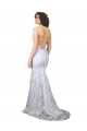 Open Back V-Neck Stretch Crepe & Sequin Tulle White Long Prom Dress Canada Shop