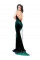 Open Back High Neck Stretch Velvet Dark Green Sweep Train Prom Dress Canada Shop