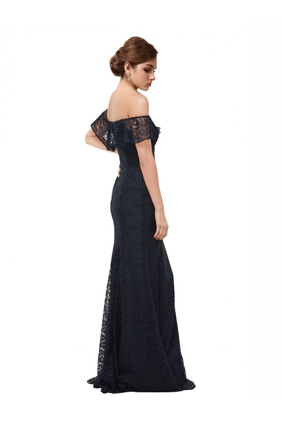 Off the Shoulder Lace Dark Navy Long Prom Dress Canada Shop