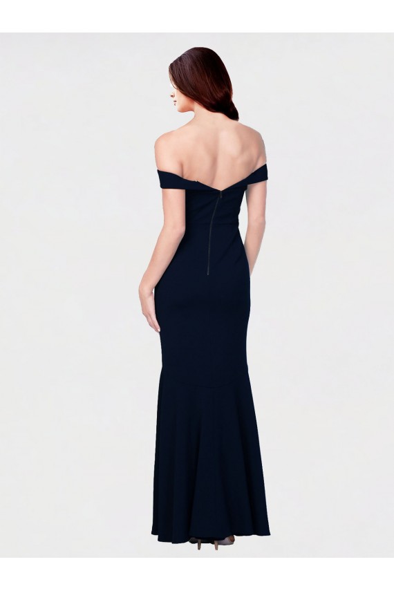 Low Back Off the Shoulder Stretch Crepe Ivory Long Prom Dress Canada Shop