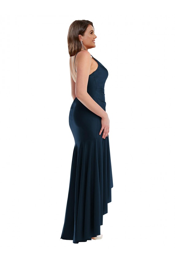 Spaghetti Straps Silky Satin Dark Navy Long Plus Size Prom Dress Canada Shop