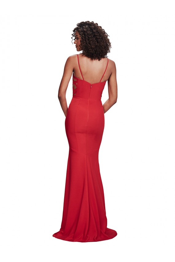 Spaghetti Straps Stretch Crepe Red Long Prom Dress Canada Shop