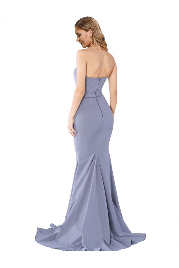 Low Back Sweetheart Stretch Crepe Smoke Blue Long Prom Dress Canada Shop