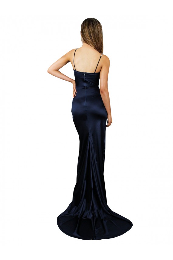 Sweetheart Stretch Satin Dark Navy Long Sexy Prom Dress Canada Shop