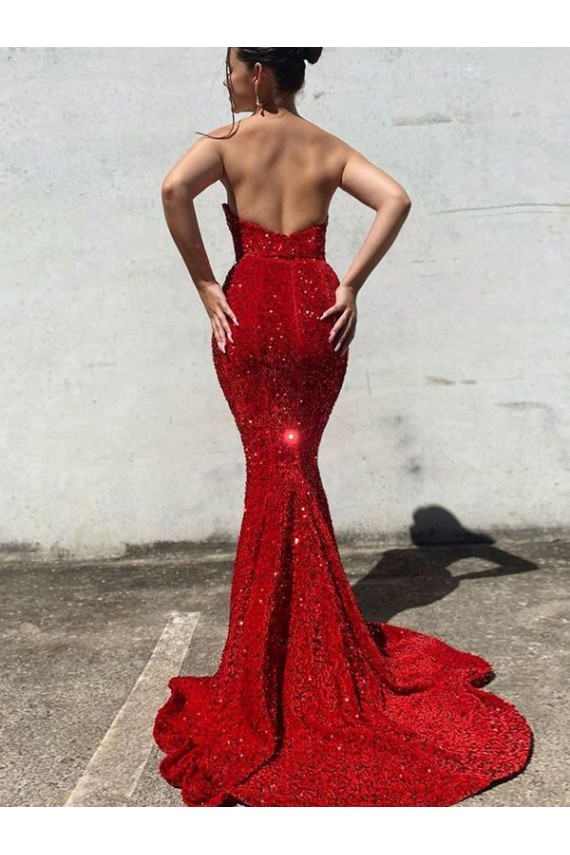 Sweetheart Velvet Sequin Burgundy Court Train Long Prom Dress Canada Shop