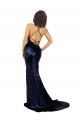 Open Back V-Neck Sequin Dark Navy Long Sexy Prom Dress Canada Shop