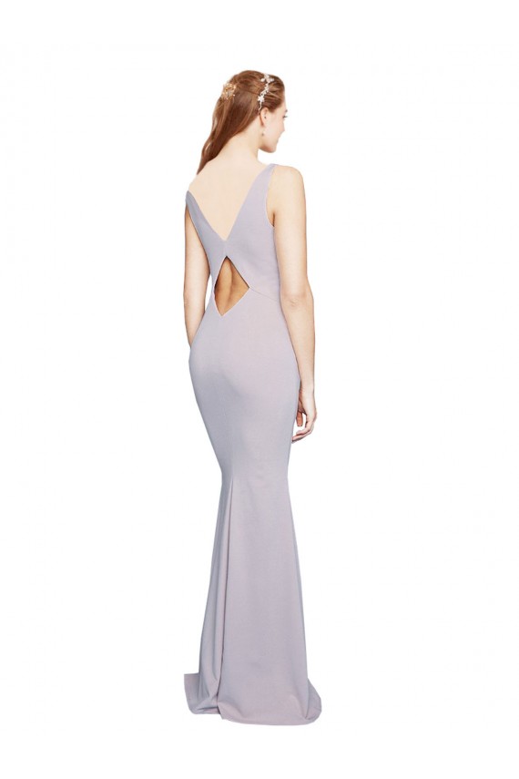 Keyhole Back V-Neck Stretch Crepe Arctic Lilac Long Prom Dress Canada Shop