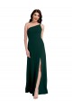Open Back One Shoulder Stretch Crepe Midnight Green Long Prom Dress Canada Shop