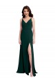 V-Neck Stretch Crepe Midnight Green Long A-Line Prom Dress Canada Shop