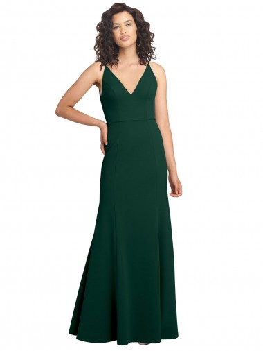 V-Back V-Neck Stretch Crepe Midnight Green Long Prom Dress Canada Shop