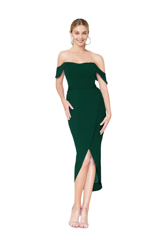 Off the Shoulder Stretch Crepe Midnight Green Knee Length Prom Dress Canada Shop