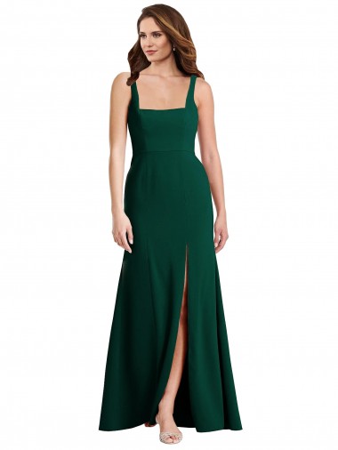 Square Neck Stretch Crepe Midnight Green Long Prom Dress Canada Shop
