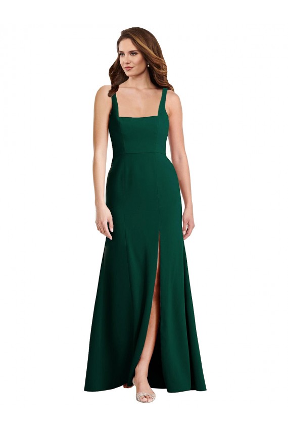 Square Neck Stretch Crepe Midnight Green Long Prom Dress Canada Shop