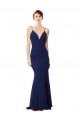 Open Back Spaghetti Straps Stretch Crepe Navy Blue Long Prom Dress Canada Shop