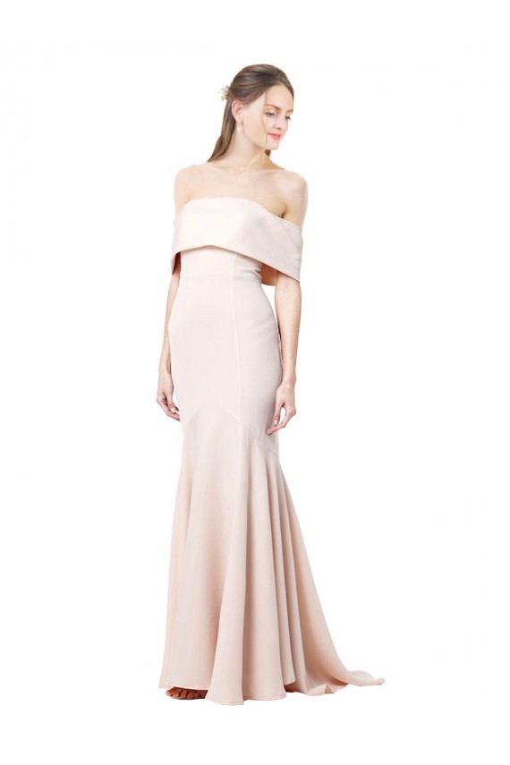 Off the Shoulder Stretch Crepe Nude Long Prom Dress Canada Shop