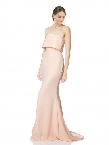 Strapless Stretch Crepe Nude Long Prom Dress Canada Shop