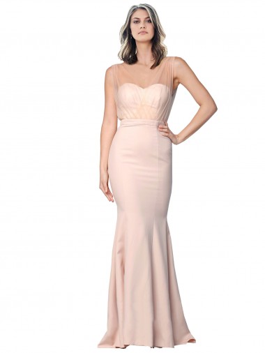 Low Back Sweetheart Stretch Crepe & Tulle Nude Long Prom Dress Canada Shop