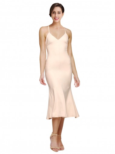 Open Back V-Neck Stretch Crepe Nude Midi Length Prom Dress Canada Shop