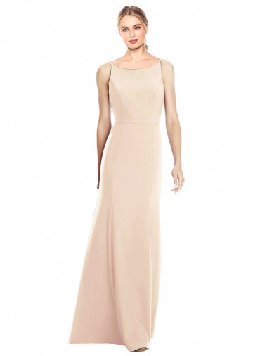 Open Back Bateau Neck Stretch Crepe Nude Long Prom Dress Canada Shop