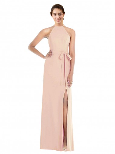 Open Back Halter Neck Stretch Crepe Nude Long Prom Dress Canada Shop