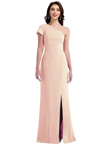 One Shoulder Stretch Crepe Nude Long Prom Dress Canada Shop