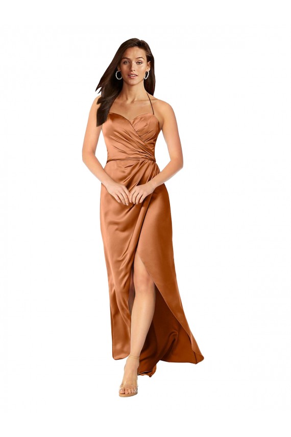 Low Back Spaghetti Straps Silky Satin Orange Sleeveless Long Prom Dress Canada Shop